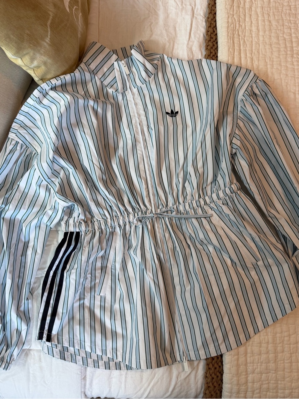 ASOS x adidas funnel neck with volume sleeves striped shirt